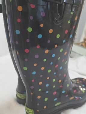 Western Chief Black Rain Boots with Bright Polka Dots